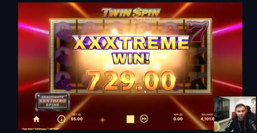 Большой выигрыш в Twin Spin XXXtreme